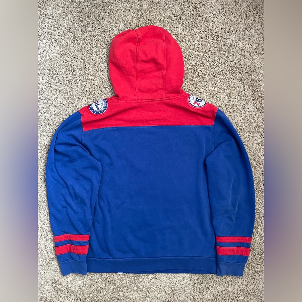 Vintage Majestic Philadelphia 76ers Pullover Hoodie Blue Red - Picture 2 of 4